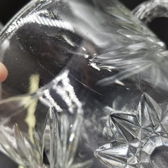 Vintage Clear Water Tea Drink Pitcher Floral Pressed Glass 8.50" Ribbed Handle - Picture 10 of 14